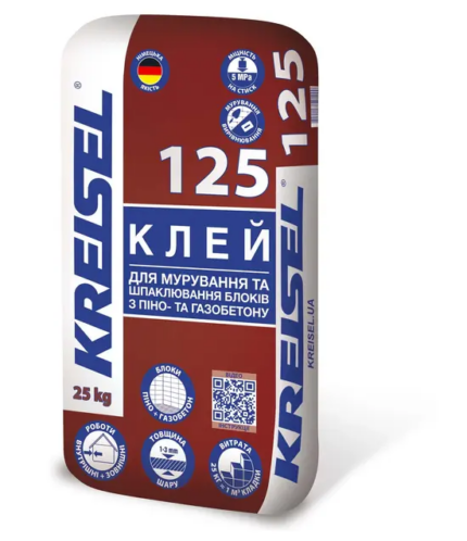 125 KREISEL Клей для мурування та шпаклювання блоків з піно- та газобетону, 25 кг