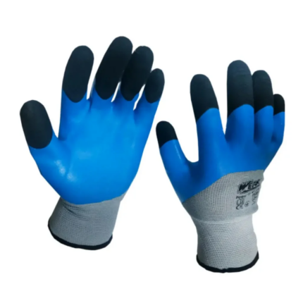 Рукавички Werk поліестер сірі з синім лат.покр. посилені (чорні пальці)