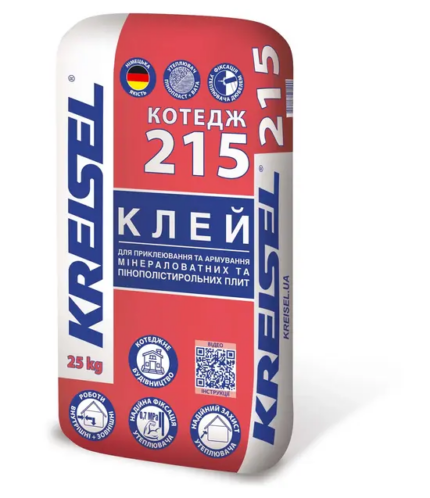 215 KREISEL КОТЕДЖ Клей для приклеювання та армування мінераловатних та пінополістирольних плит, 25